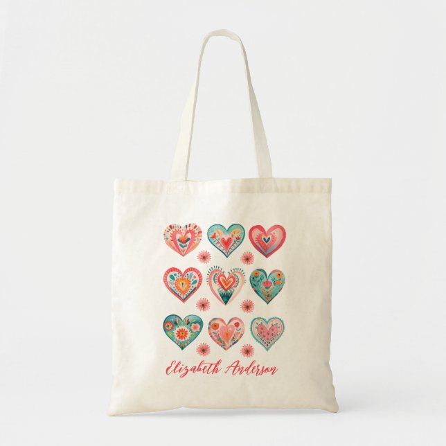 Cute Valentine Heart Pattern Tygkasse (Framsidan)