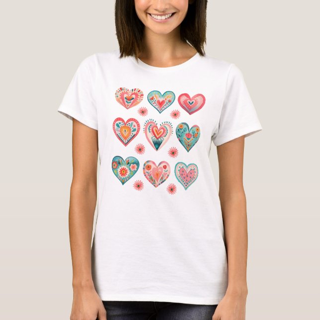 Cute Valentine Hearts T Shirt (Framsida)