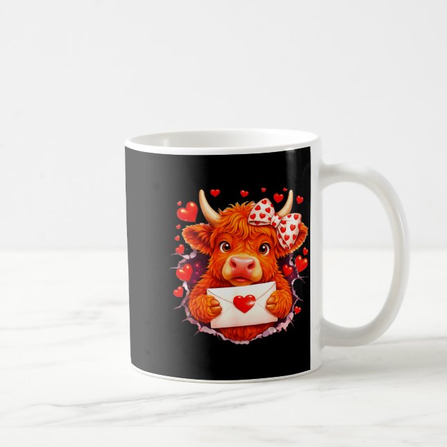 Cute Valentine Highland Cow With Heart Bow Western Kaffemugg (Höger)