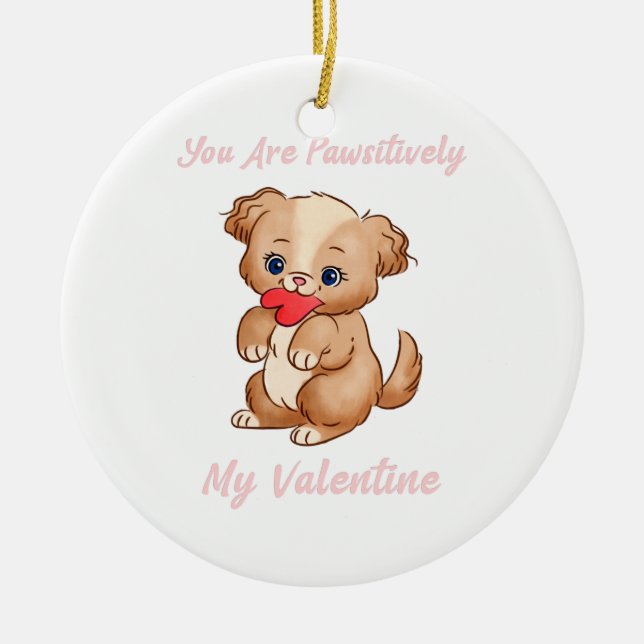 Cute Valentine Hund Valentines day Gift Classic Julgransprydnad Keramik (Framsidan)
