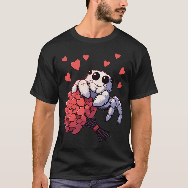 Cute Valentine Jumping Spider T-Shirt (Framsida)