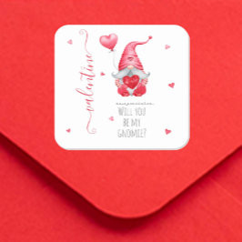 Cute Valentine kommer du bli min Gnomie Fyrkantigt Klistermärke