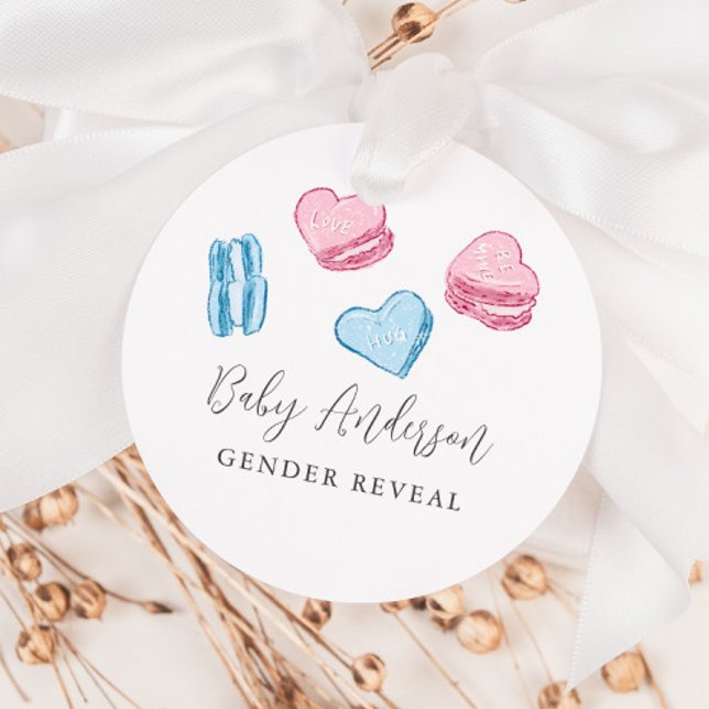 Cute Valentine Macarons Hearts Gender Reveal Gåvor Etiketter (Skapare uppladdad)