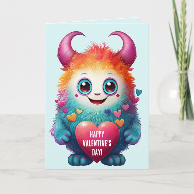 Cute Valentine Monster, Glad Alla hjärtans dag Helgkort (Framsida)