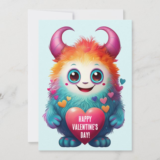 Cute Valentine Monster, Glad Alla hjärtans dag Julkort (Framsida)