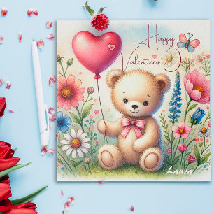 Cute Valentine Nalle i Wildblommor Julkort