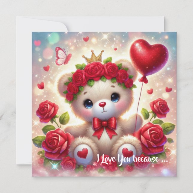 Cute Valentine nalle med rött hjärta Julkort (Framsida)