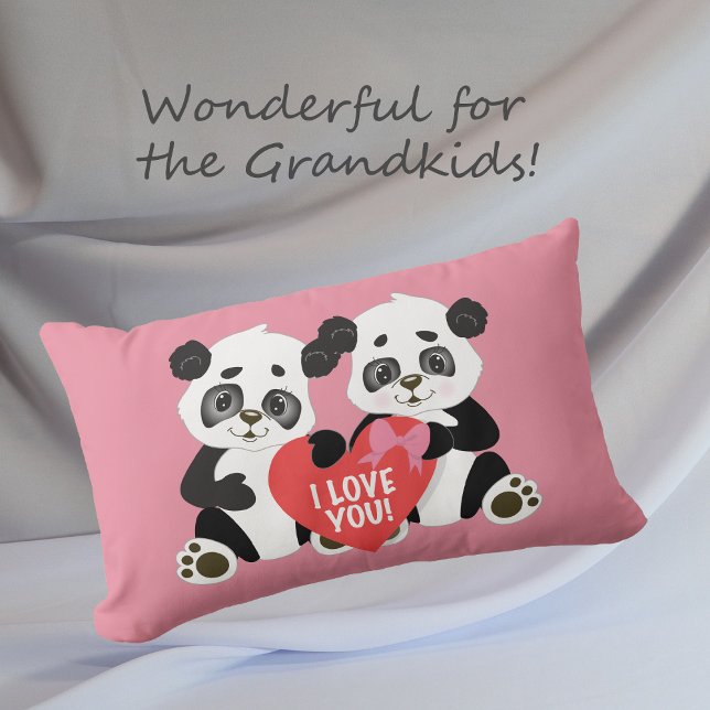 Cute Valentine Panda Bears Rosa Lumbarkudde (Skapare uppladdad)