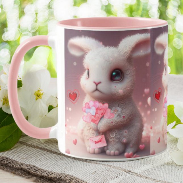 Cute Valentine Rabbit holding Mail Personlig Mugg (Skapare uppladdad)