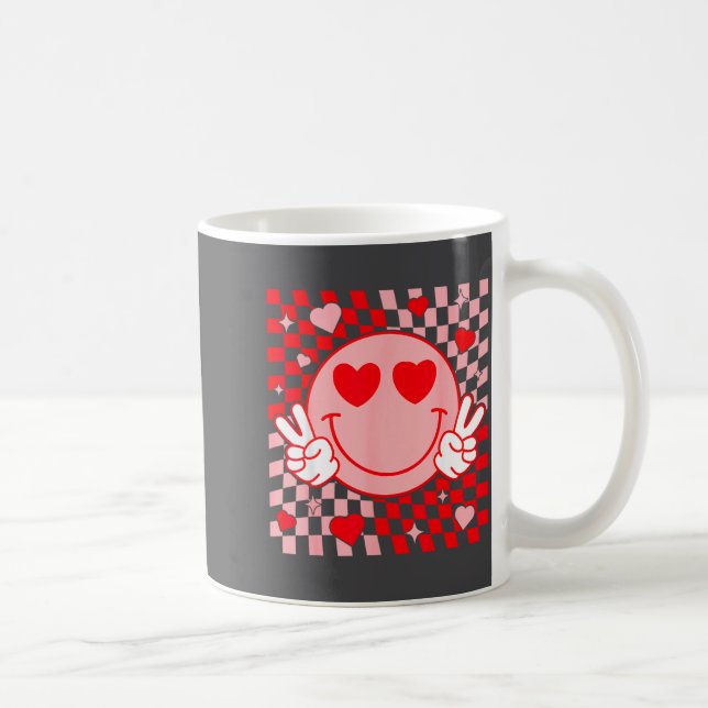 Cute Valentine Smile Face Smiling Checkered Patter Kaffemugg (Höger)
