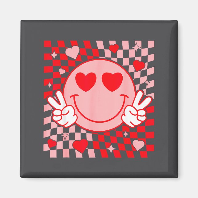 Cute Valentine Smile Face Smiling Checkered Patter Magnet (Framsidan)
