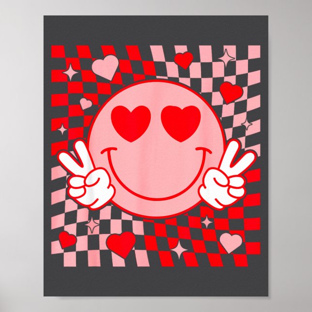 Cute Valentine Smile Face Smiling Checkered Patter Poster (Framsidan)