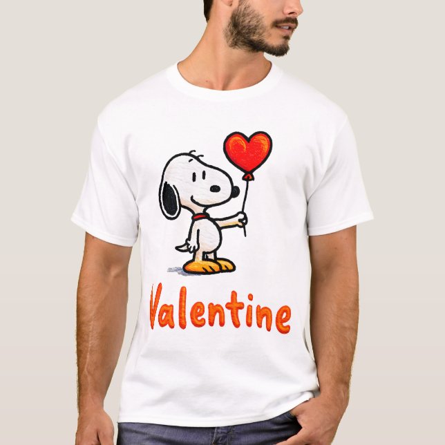 Cute Valentine Snoopy-Style Dog With Heart – Happy T Shirt (Framsida)
