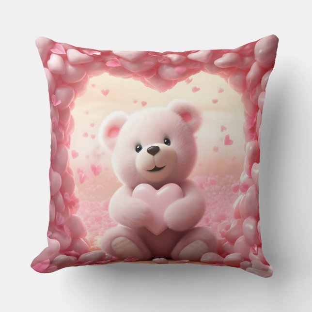 Cute Valentine Teddy Bear Throw Pillow Kudde (Framsida)