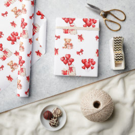 Cute Valentine Teddy med Hjärtformade ballonger Presentpapper