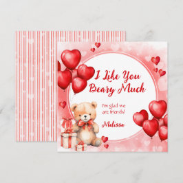 Cute Valentine Teddy med Red Hearts Classroom Julkort