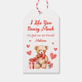 Cute Valentine Teddy med Red Hearts Classroom Presentetikett