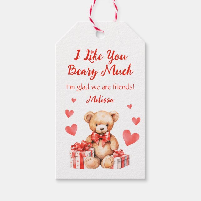 Cute Valentine Teddy med Red Hearts Classroom Presentetikett (Framsidan)