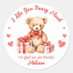 Cute Valentine Teddy med Red Hearts Classroom Runt Klistermärke