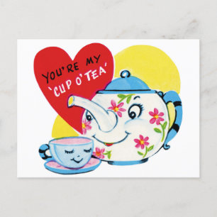 Cute Valentine Tekanna Postcard Helg Vykort