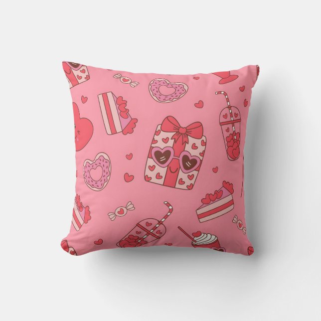 Cute Valentine Treats Pattern Throw Pillow Kudde (Framsida)