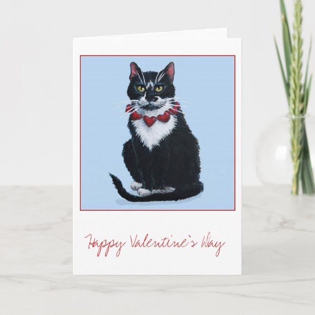 Cute Valentine tuxedo cat-hälsningskort Helgkort (Framsida)