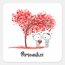 Cute Valentine Watercolor Artsy Personalize Fyrkantigt Klistermärke