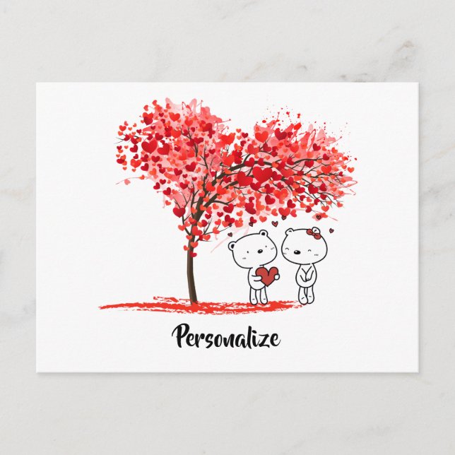 Cute Valentine Watercolor Artsy Personalize Helg Vykort (Framsida)