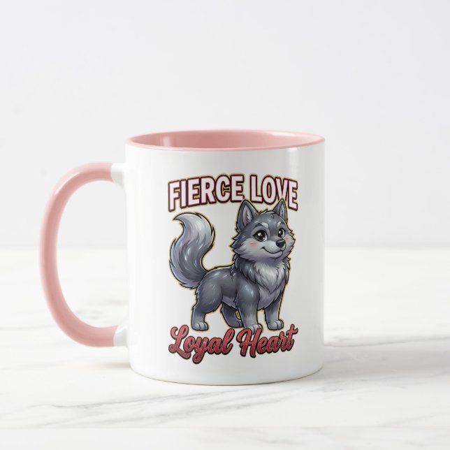 Cute Valentine Wolf – Fierce Love Loyal Heart Mugg (Vänster)