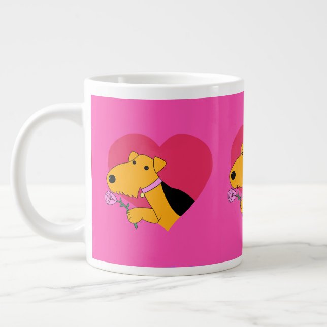 Cute Valentines Airedale Terrier Hund med Ro Mugg Jumbo Mugg (Vänster)