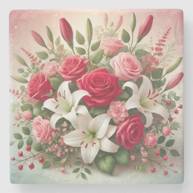 Cute Valentines blommigt bouquet Stenunderlägg (Framsidan)