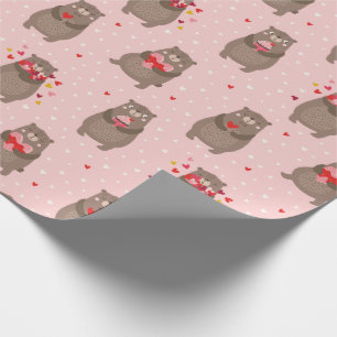 Cute Valentines dag björnar med hjärtan i rosa Presentpapper