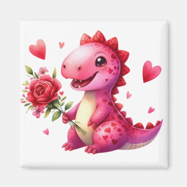 Cute Valentines dag dinosauaur Magnet (Framsidan)