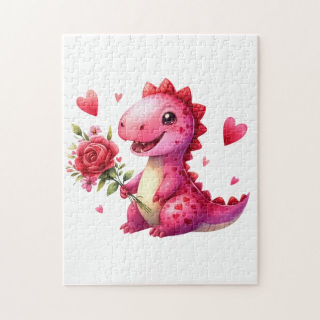 Cute Valentines dag dinosauaur Pussel (Vertikal)