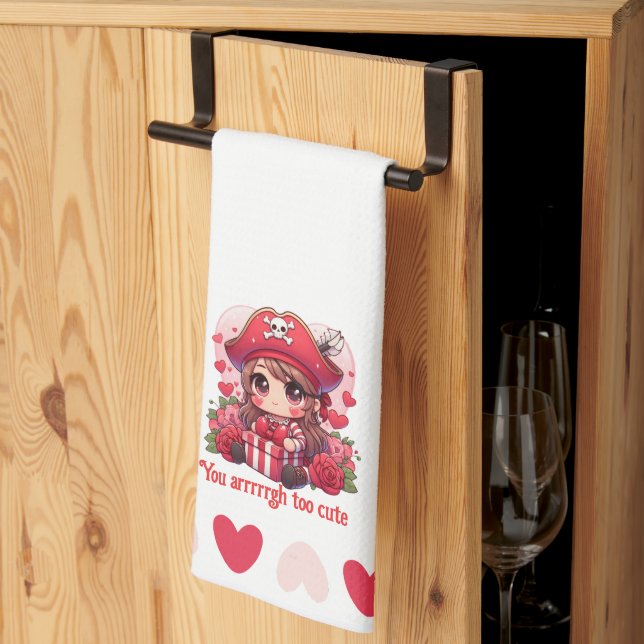 Cute Valentines dag pirat Kökshandduk (Thirds Fold)