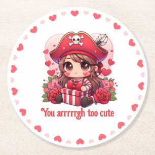 Cute Valentines dag pirat Underlägg Papper Rund