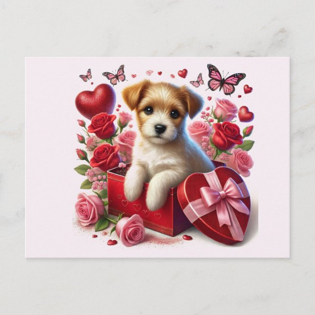 Cute Valentines dag Puppy Kids Helg Vykort (Framsida)