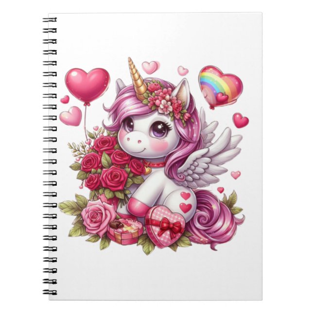 Cute Valentines dag Unicorn Anteckningsbok (Framsidan)