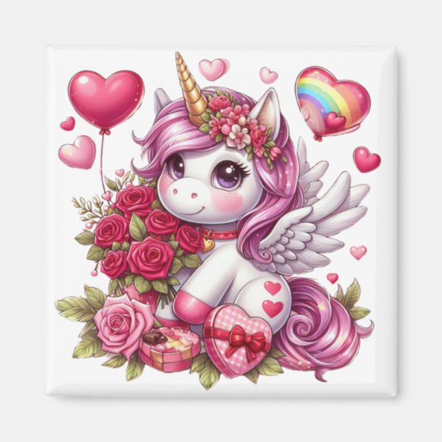 Cute Valentines dag Unicorn Magnet (Framsidan)