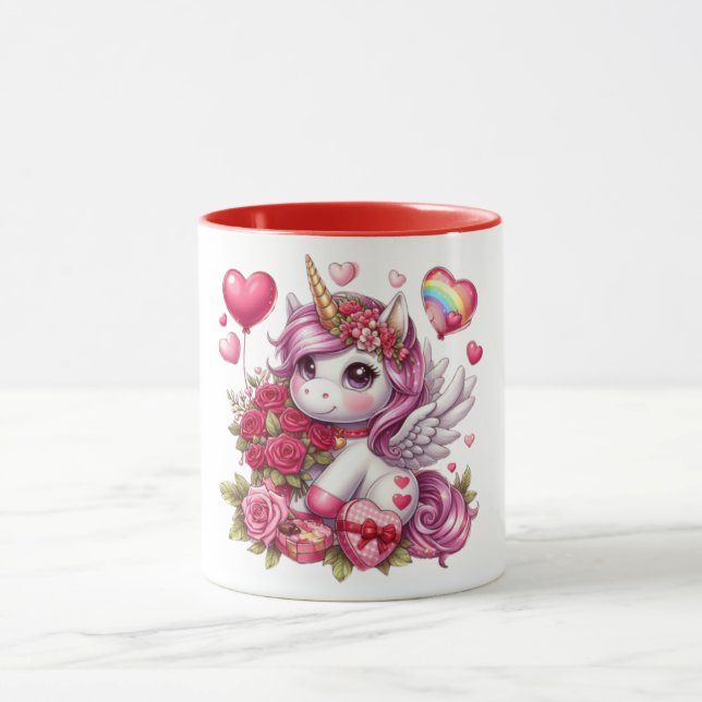 Cute Valentines dag Unicorn Mugg (Center)