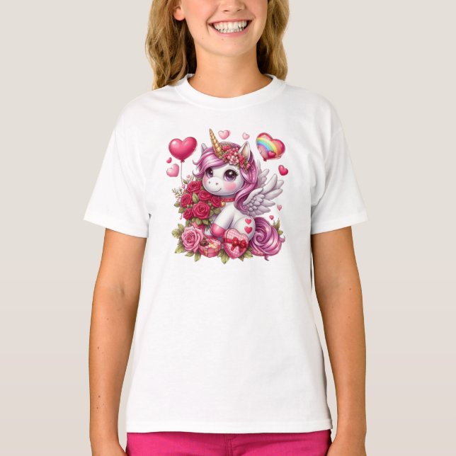 Cute Valentines dag Unicorn T Shirt (Framsida)