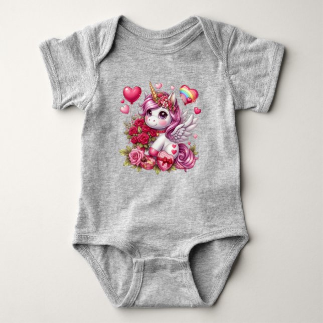 Cute Valentines dag Unicorn T Shirt (Framsida)
