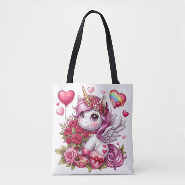 Cute Valentines dag Unicorn Tygkasse (Framsida)