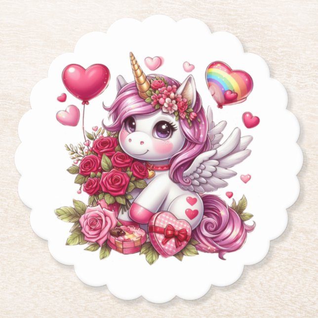 Cute Valentines dag Unicorn Underlägg Papper (Framsida)