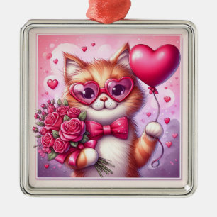 Cute Valentines dagskatt/kattunge Julgransprydnad Metall