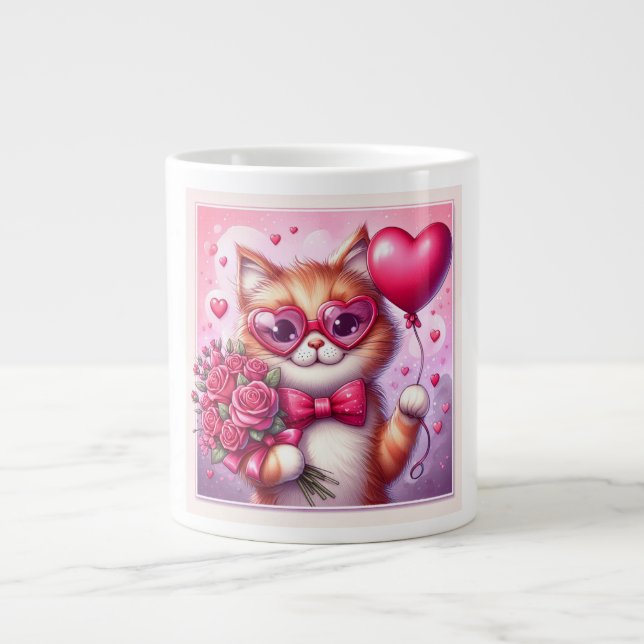 Cute Valentines dagskatt/kattunge Jumbo Mugg (Framsidan)