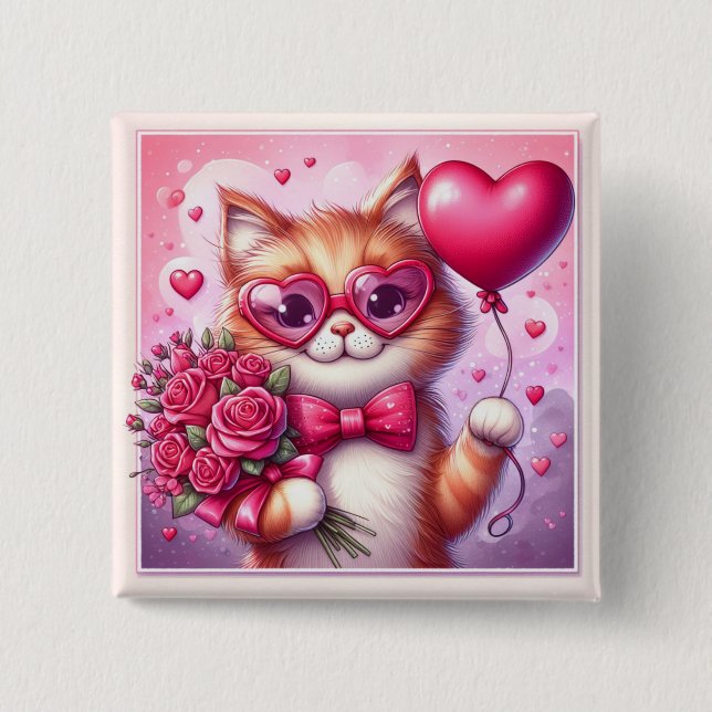 Cute Valentines dagskatt/kattunge Knapp (Framsida)