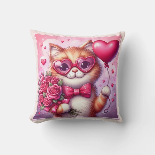 Cute Valentines dagskatt/kattunge Kudde (Framsida)