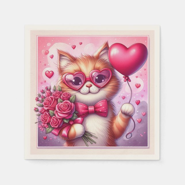 Cute Valentines dagskatt/kattunge Pappersservett (Framsidan)