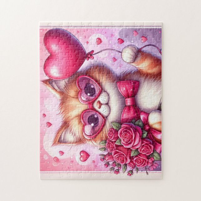 Cute Valentines dagskatt/kattunge Pussel (Vertikal)